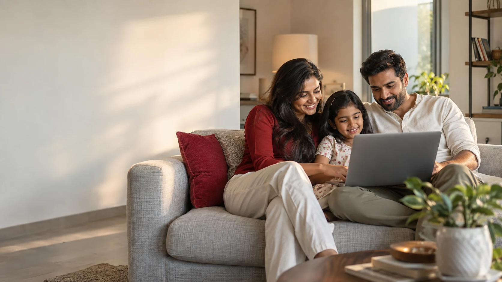 An Indian family enjoying a laptop together at home